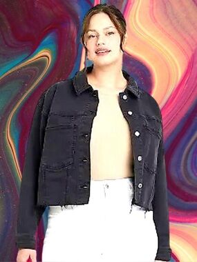 🆕 Ava & Viv Women’s Black distressed cropped Denim Jean Jacket❤️❤️2X